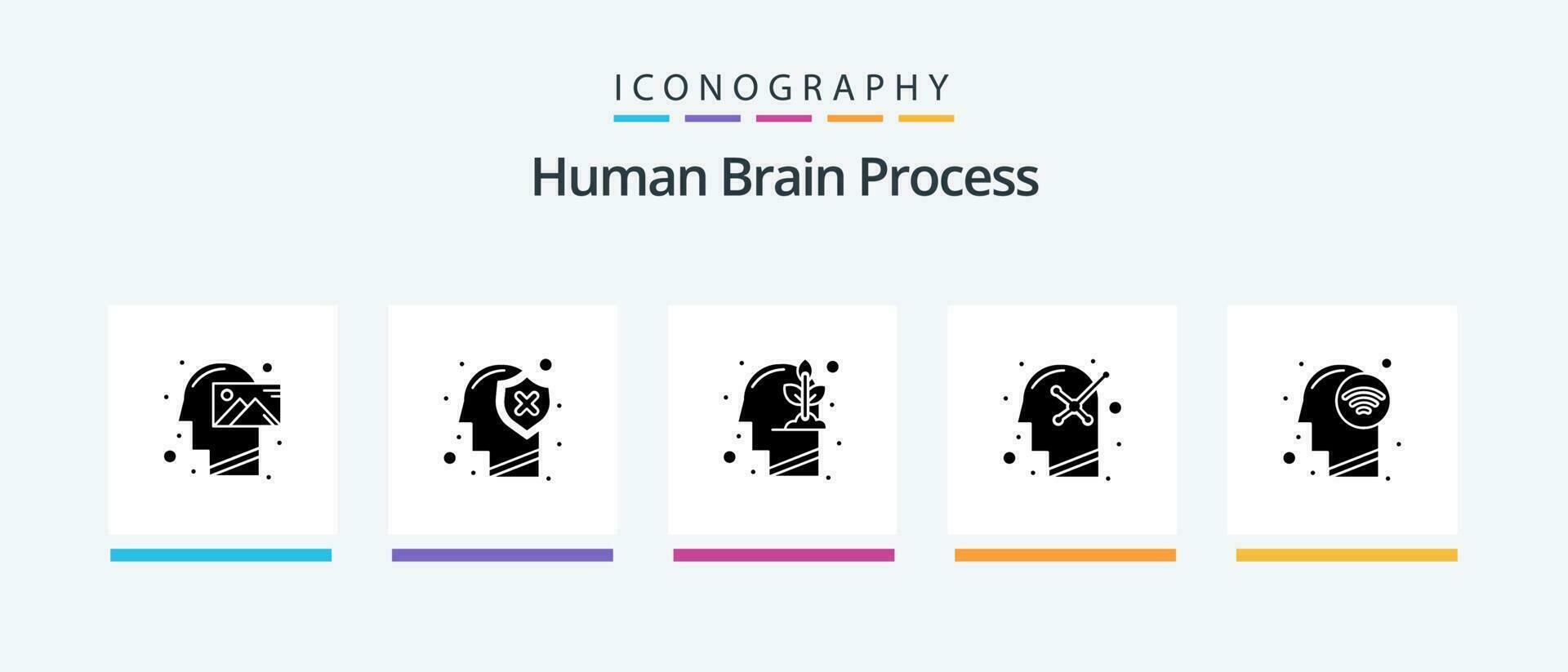 Humain cerveau processus glyphe 5 icône pack comprenant Humain esprit. positif. protéger. optimiste. esprit. Créatif Icônes conception vecteur