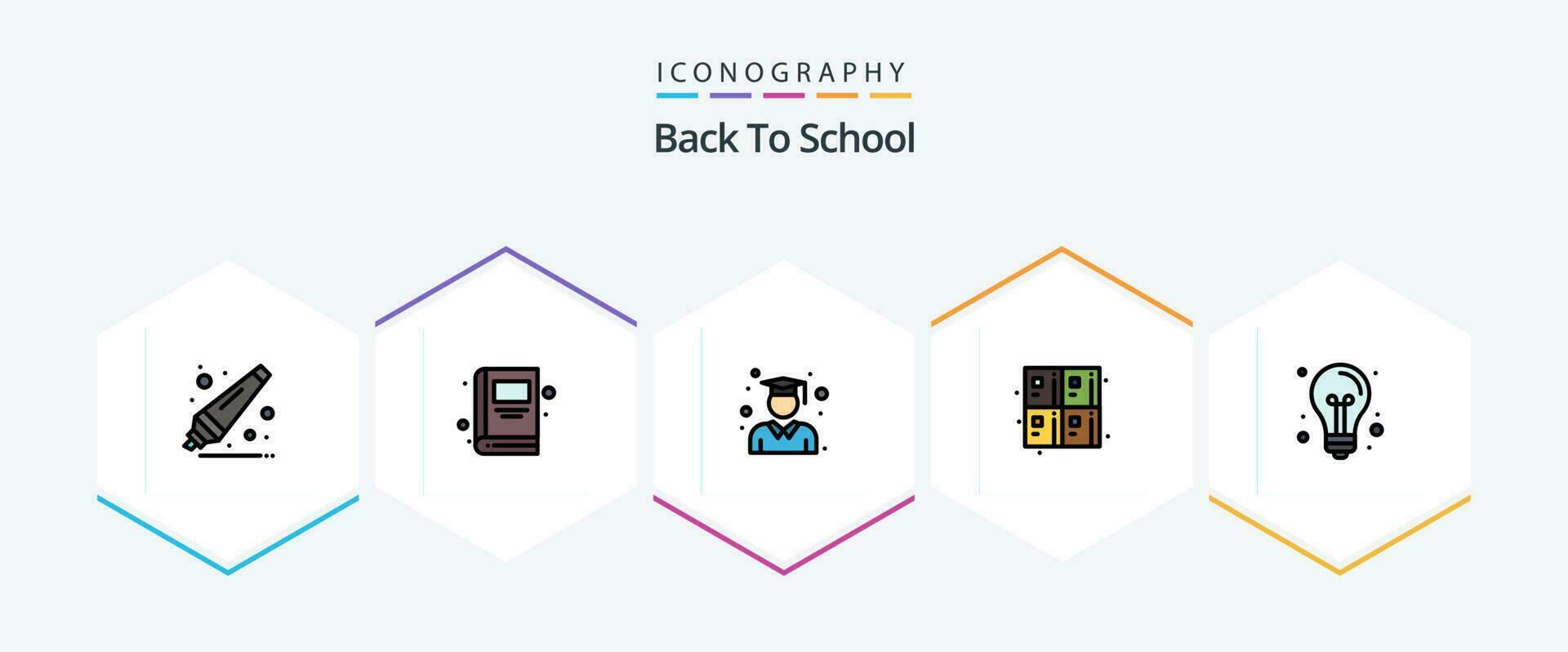 retour à école 25 ligne remplie icône pack comprenant idée. créatif. l'obtention du diplôme. retour à école. éducation vecteur
