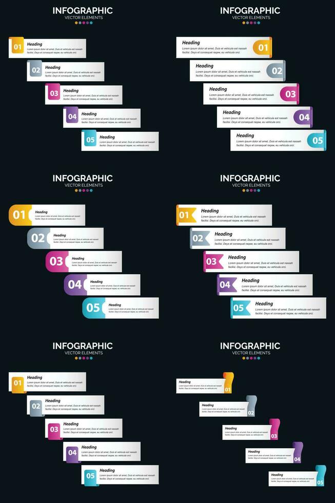 vecteur 6 infographie pack présentation modèle de diapositive 5 étapes cycle diagrammes et chronologies