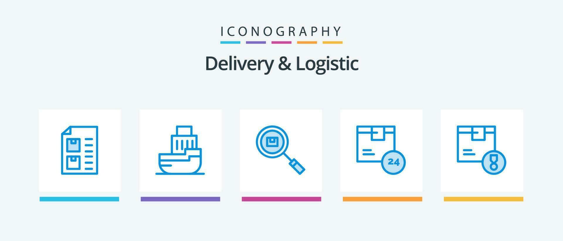 livraison et la logistique bleu 5 icône pack comprenant produit. heure. expédition. recherche. trouver. Créatif Icônes conception vecteur