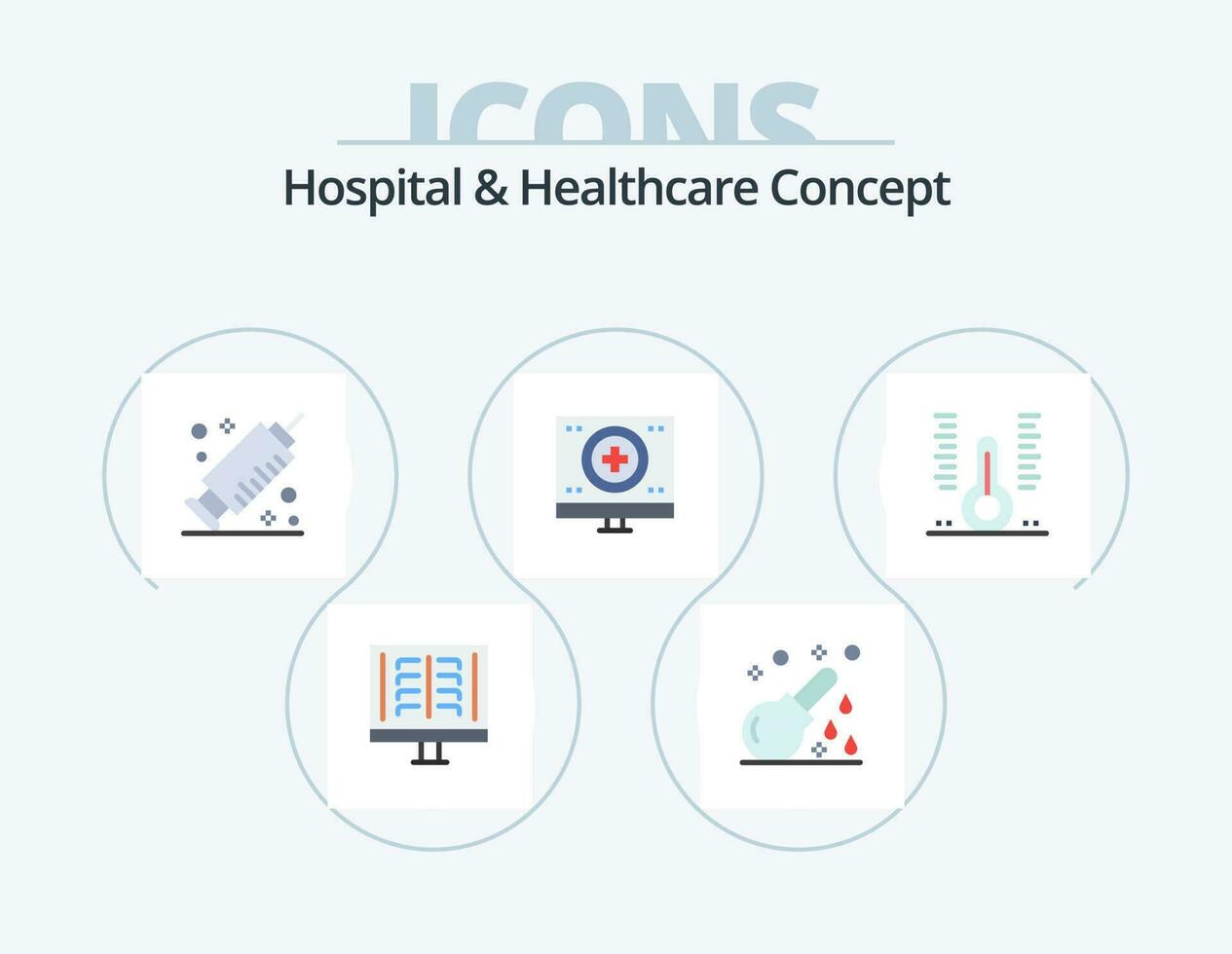 hôpital et soins de santé concept plat icône pack 5 icône conception. moniteur. cœur. hôpital. santé. vaccin vecteur