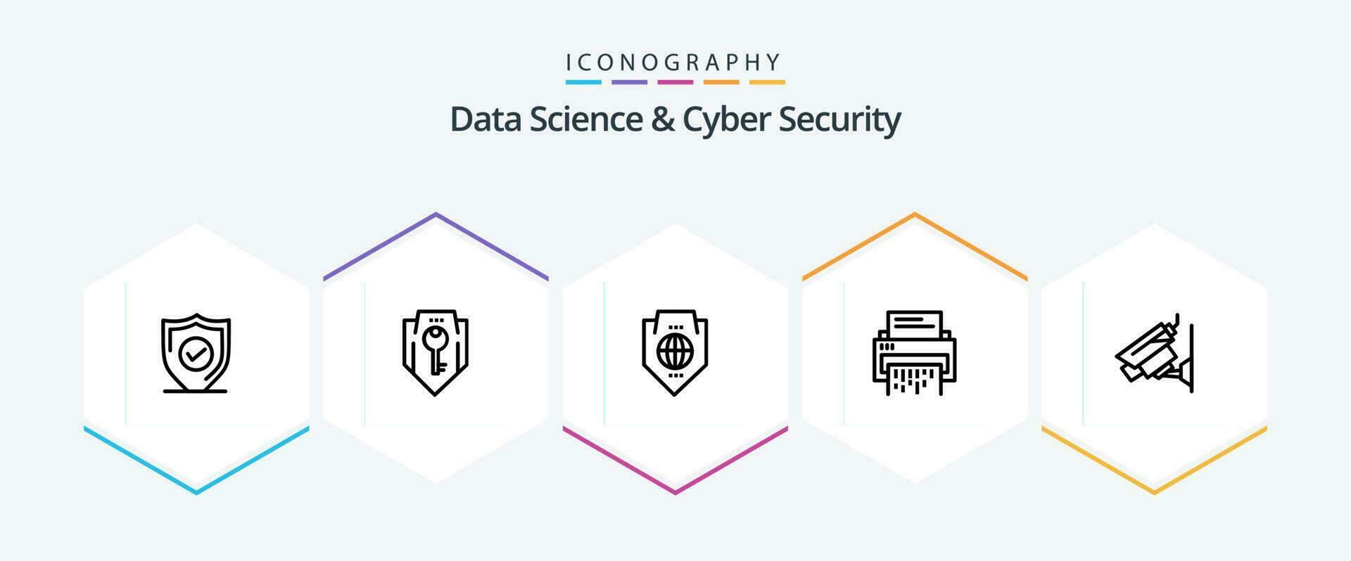 Les données science et cyber Sécurité 25 ligne icône pack comprenant document. données. bouclier. confidentiel. globe vecteur
