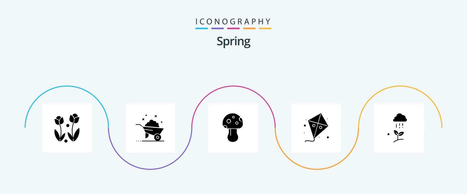 printemps glyphe 5 icône pack comprenant nuage pluie. cerf-volant. printemps. Pâques. printemps vecteur
