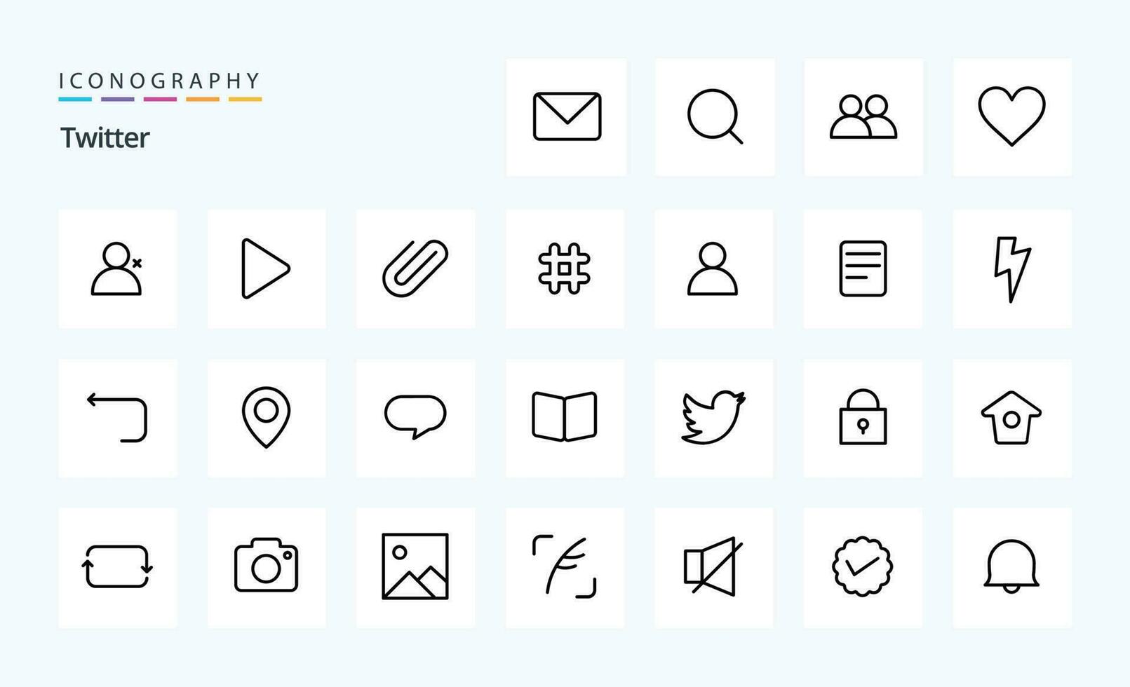 25 Twitter ligne icône pack vecteur