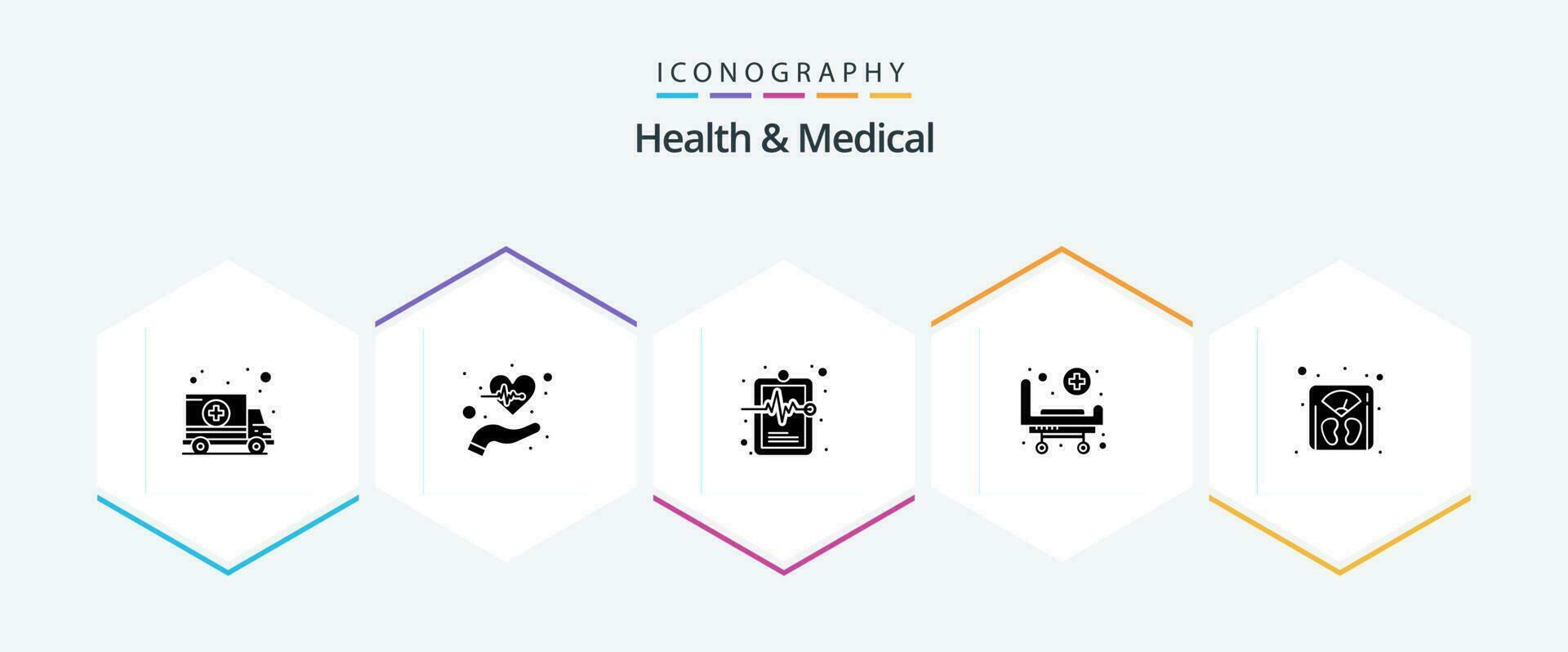 santé et médical 25 glyphe icône pack comprenant gestion. hôpital. impulsions. lit. médical record vecteur
