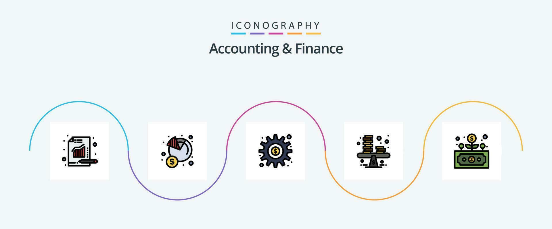 comptabilité et la finance ligne rempli plat 5 icône pack comprenant profit. entreprise. argent. équilibre. argent vecteur