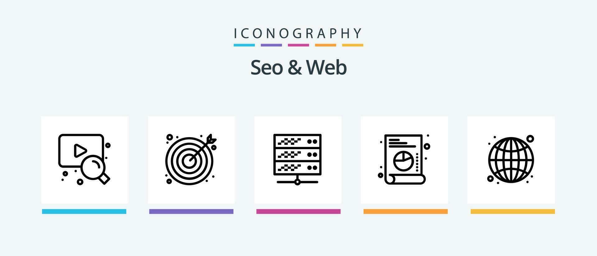 seo et la toile ligne 5 icône pack comprenant . recherche. graphique. vidéo. page web. Créatif Icônes conception vecteur