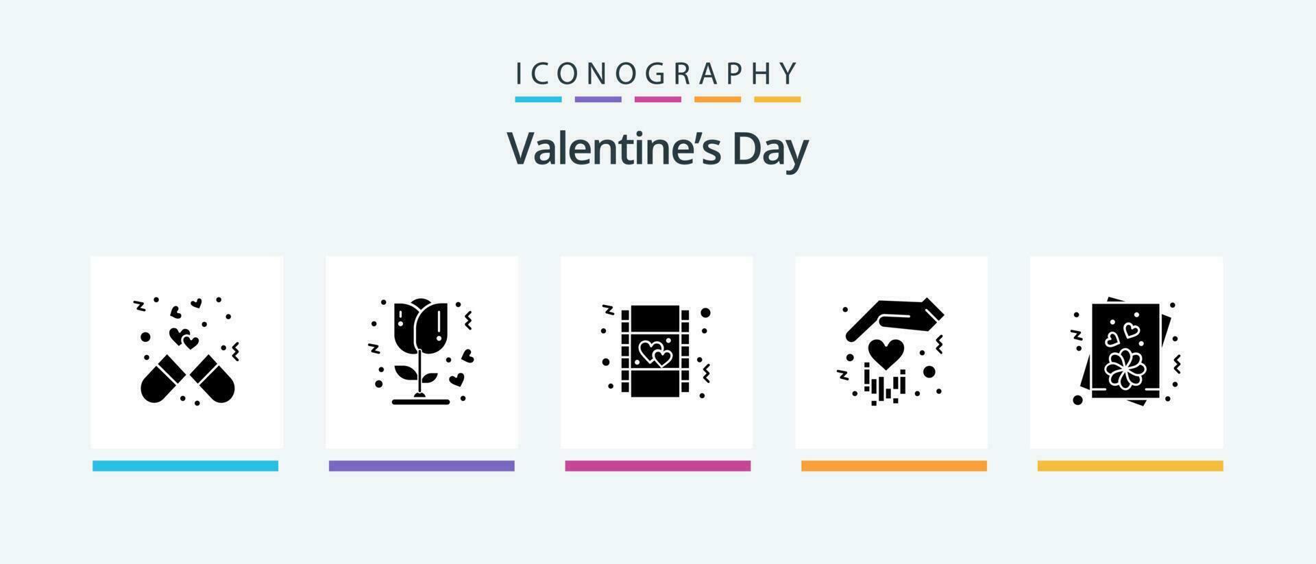 valentines journée glyphe 5 icône pack comprenant l'amour. l'amour. romantique. main. film. Créatif Icônes conception vecteur