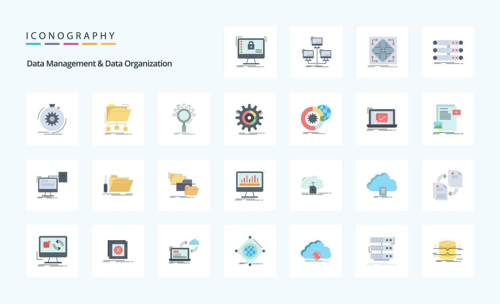 25 Les données la gestion et Les données organisation plat Couleur icône pack vecteur