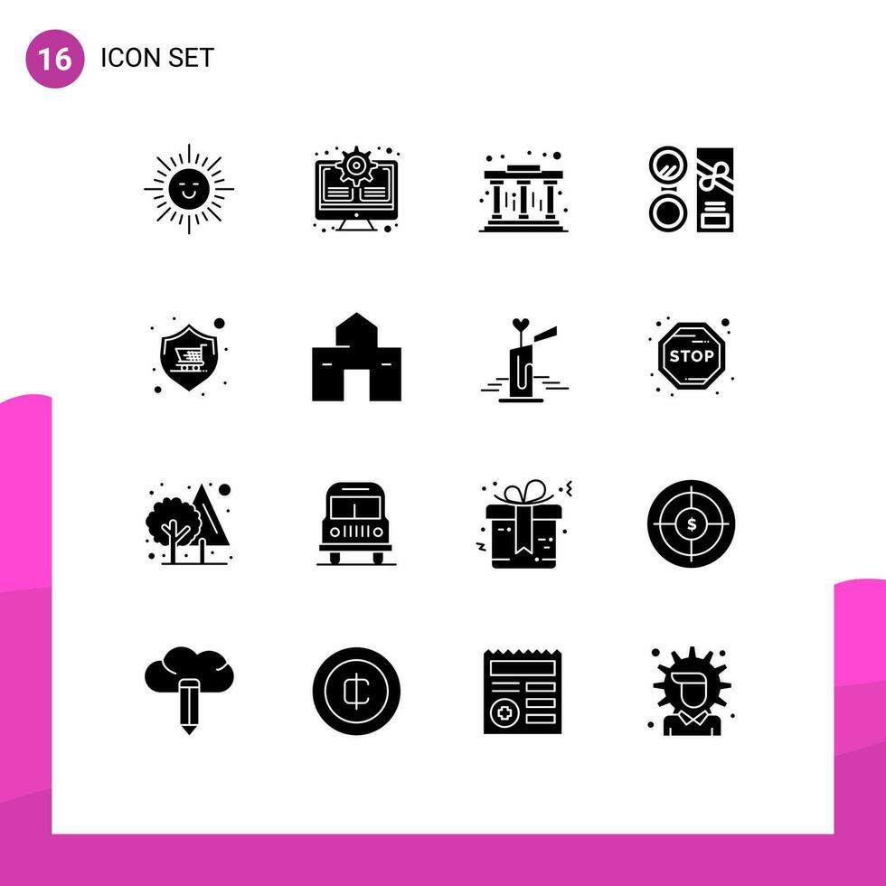 16 solide glyphe concept pour sites Internet mobile et applications achats acheter piliers poudre produits de beauté modifiable vecteur conception éléments