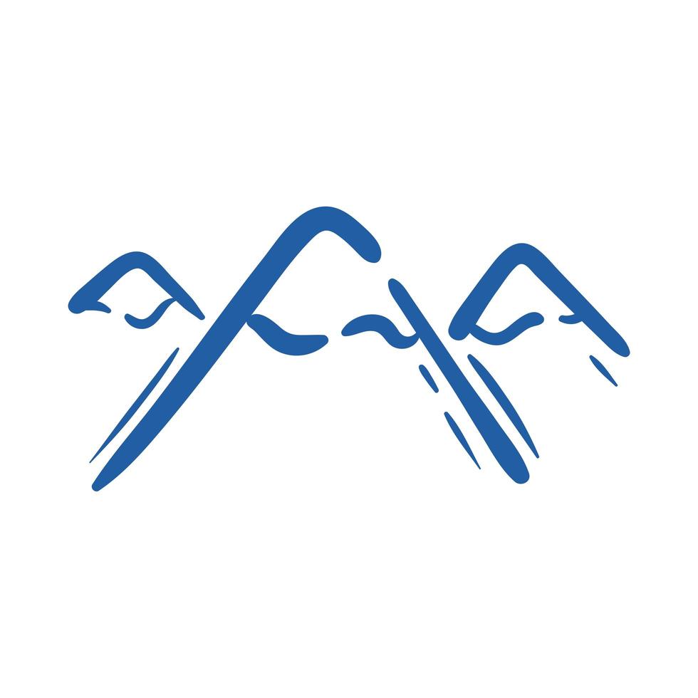 montagnes avec icône de style de dessin à la main de neige vecteur