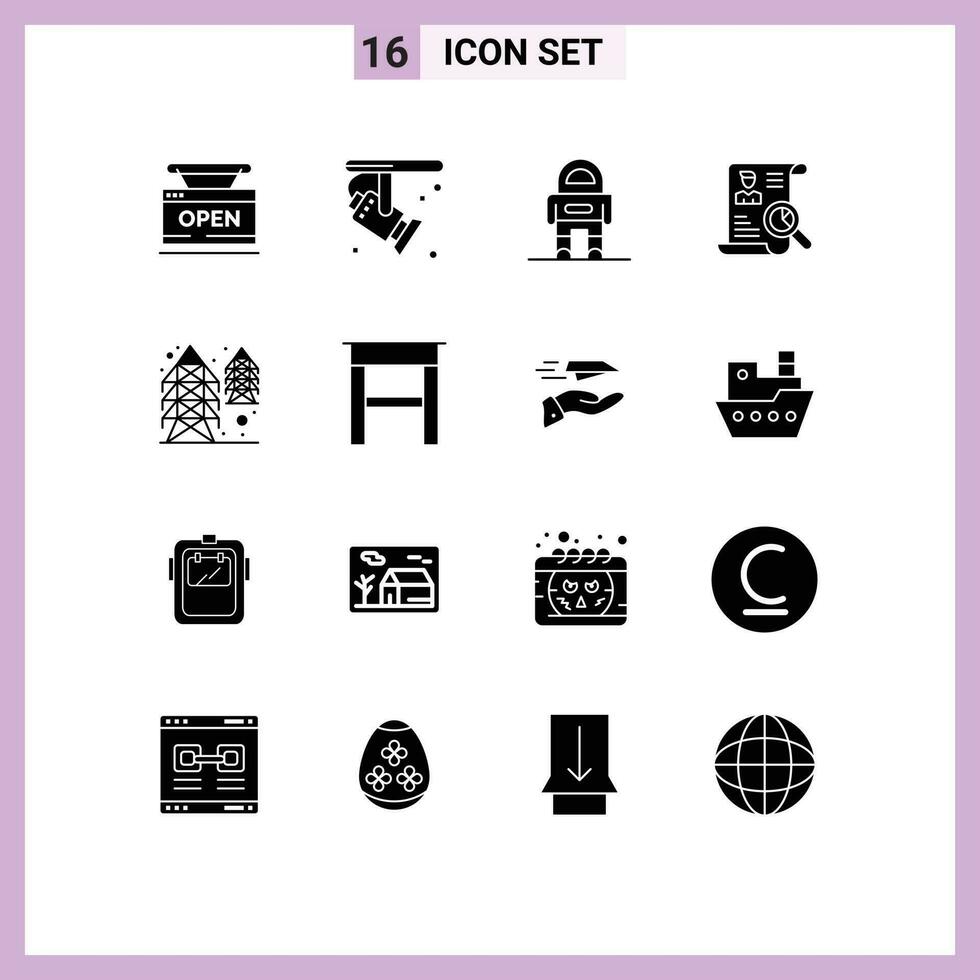 16 Créatif Icônes moderne panneaux et symboles de chercher CV projecteur portefeuille costume modifiable vecteur conception éléments