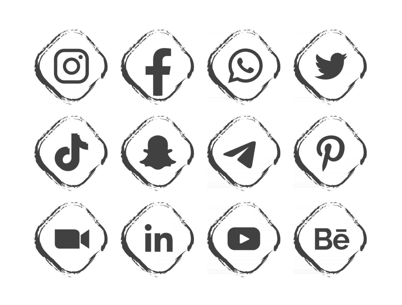 logo de médias sociaux noir avec cadre vecteur
