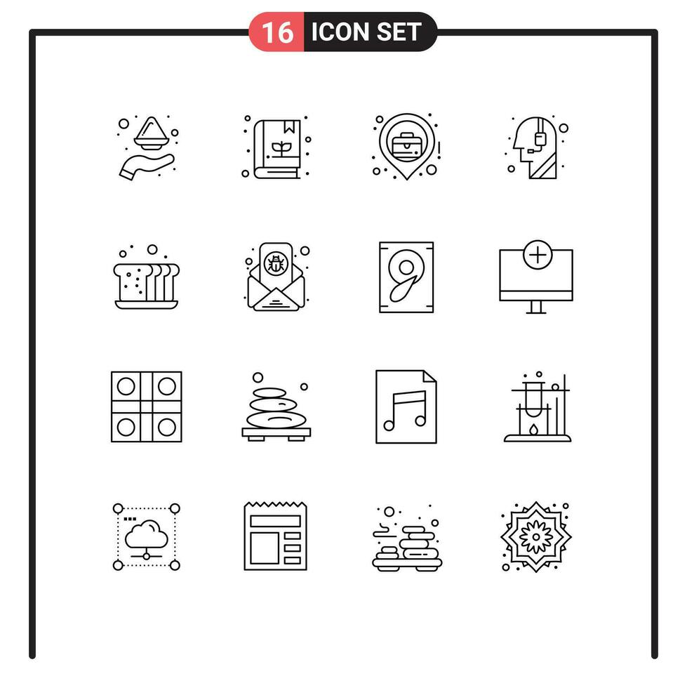 16 thématique vecteur grandes lignes et modifiable symboles de cuisson appel centre ville Aidez-moi assistance modifiable vecteur conception éléments