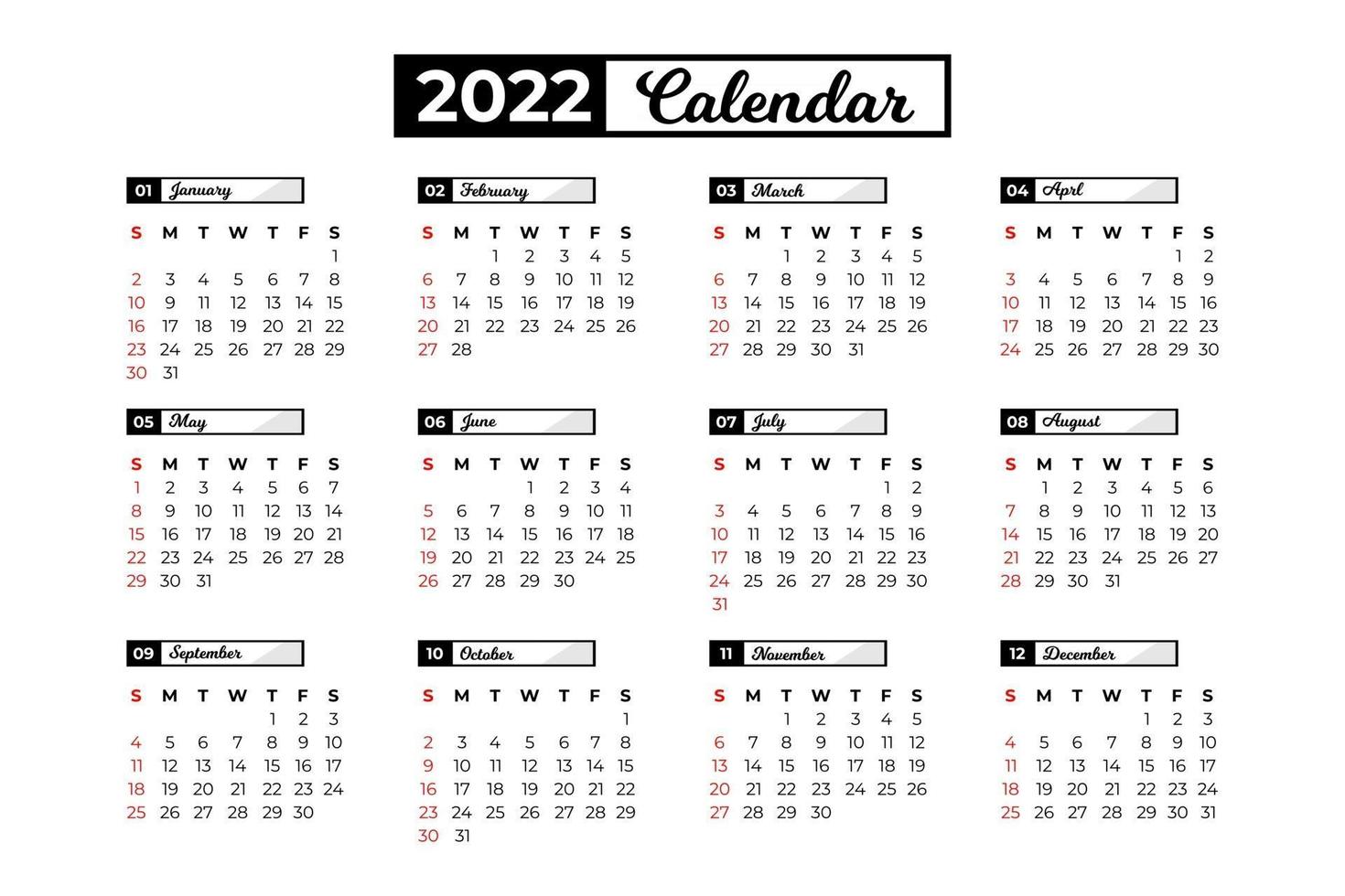 modèle de calendrier 2022 vecteur