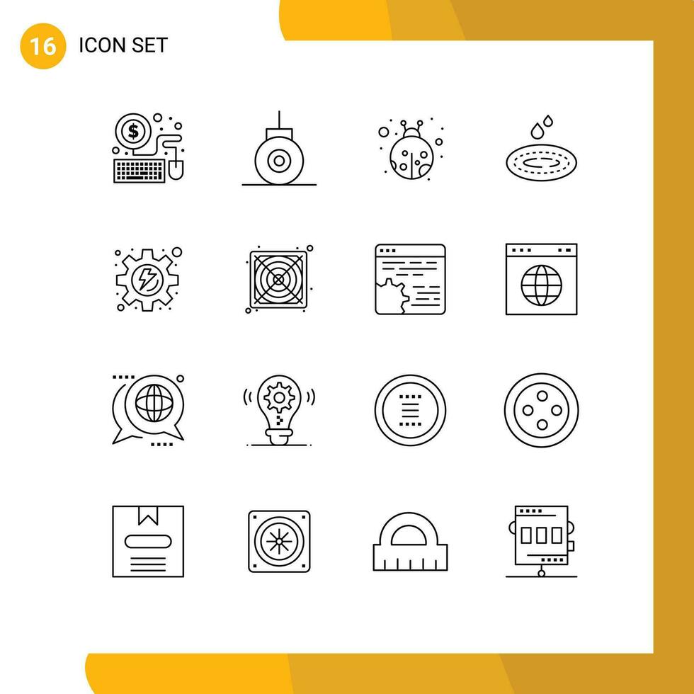 16 Créatif Icônes moderne panneaux et symboles de Puissance processus scarabée équipement spa modifiable vecteur conception éléments
