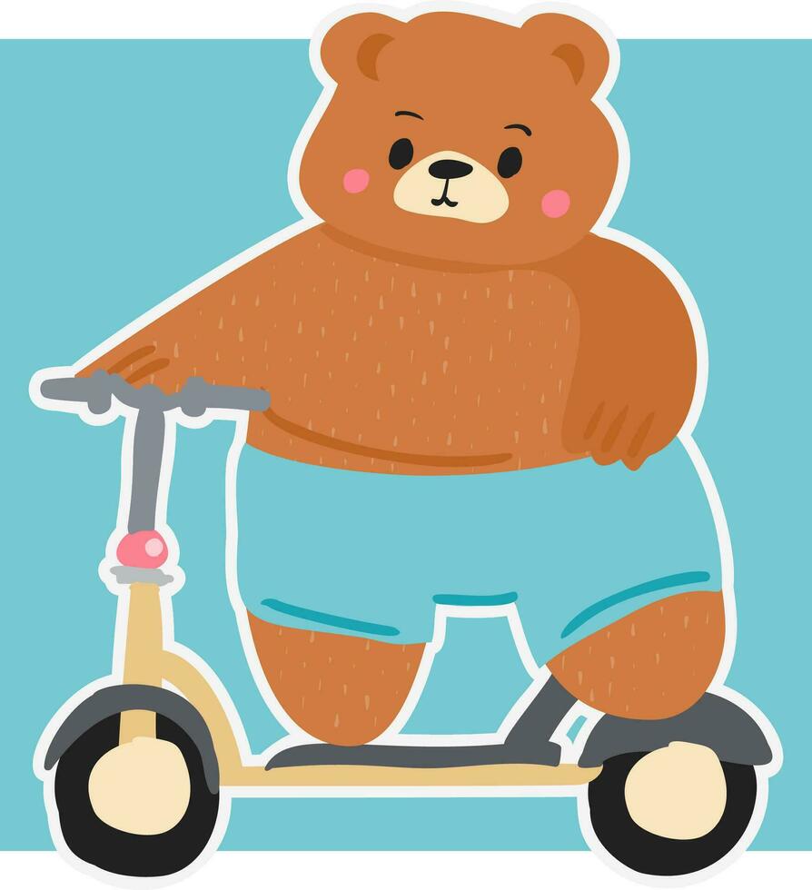 adorable nounours ours sur moto mignonne ours conception, illustration dessin animé personnage drôle, graphique, ancien art pour des gamins balade dans style avec cette amusement rétro imprimer. vecteur