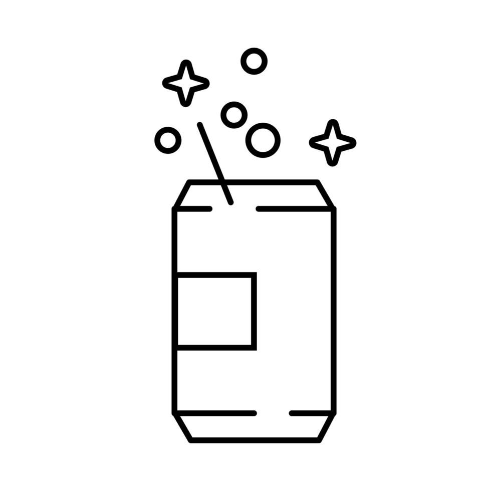 canette de boisson avec icône de style de ligne de paille vecteur