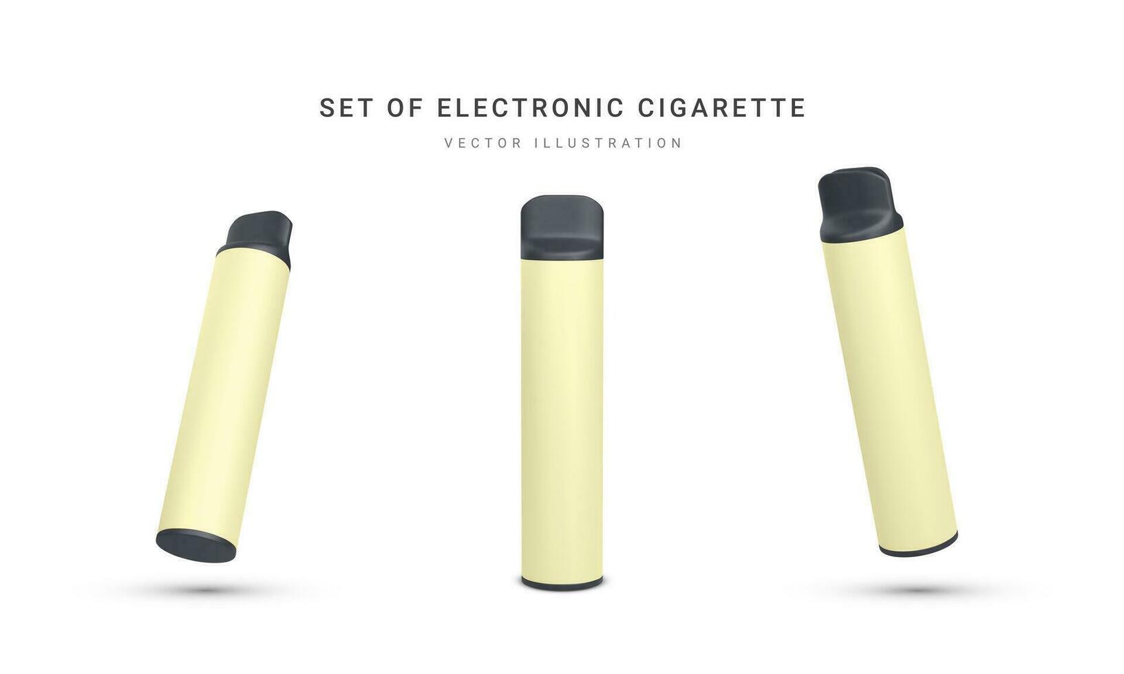 ensemble de 3d réaliste jetable électronique cigarette isolé sur blanc Contexte. moderne fumeur, vapoter et nicotine avec différent les saveurs. vecteur illustration