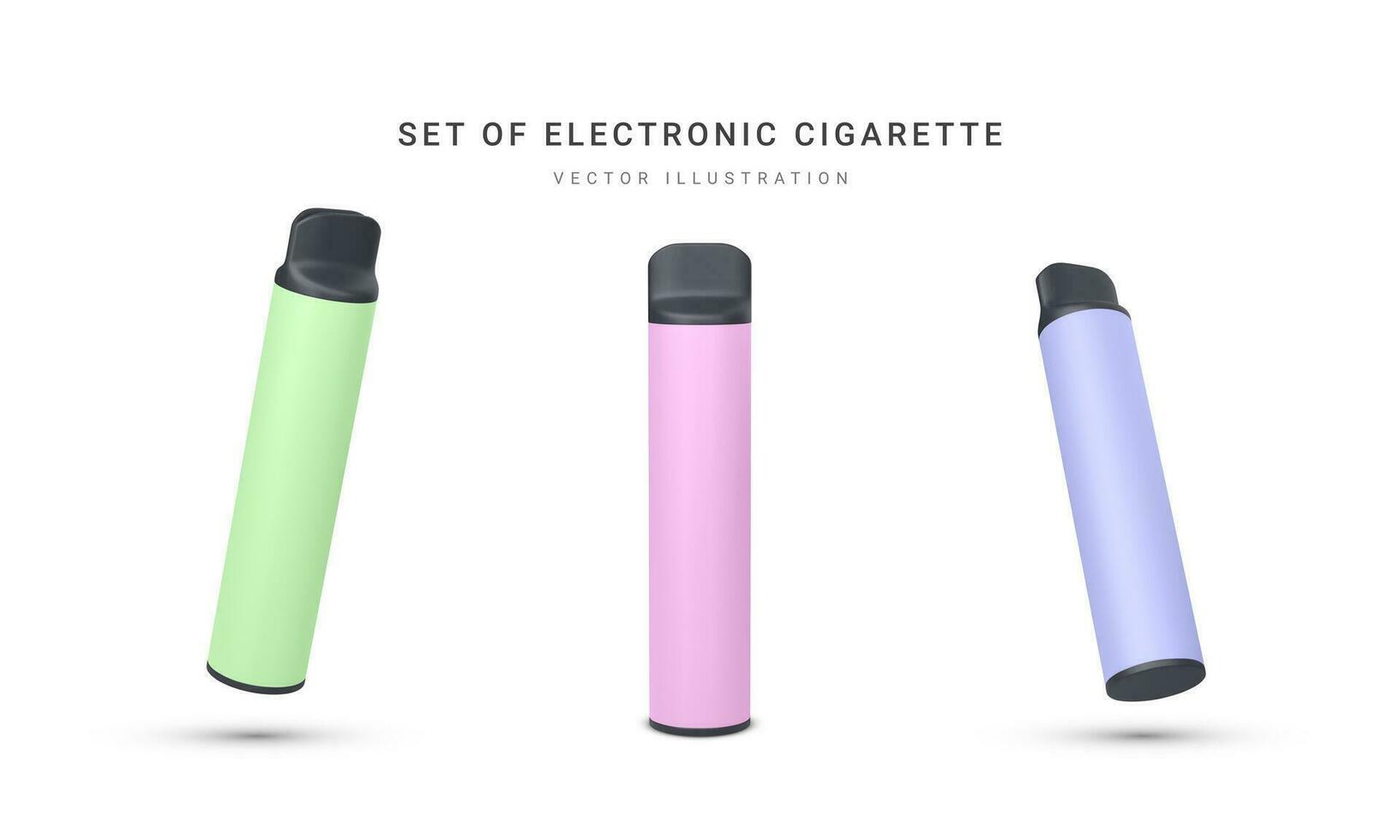 ensemble de 3d réaliste jetable électronique cigarette isolé sur blanc Contexte. moderne fumeur, vapoter et nicotine avec différent les saveurs. vecteur illustration