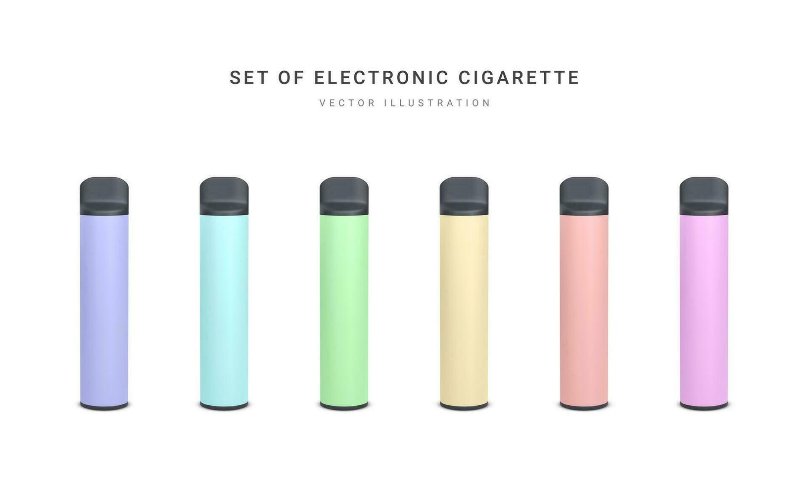 ensemble de 3d réaliste jetable électronique cigarette isolé sur blanc Contexte. moderne fumeur, vapoter et nicotine avec différent les saveurs. vecteur illustration