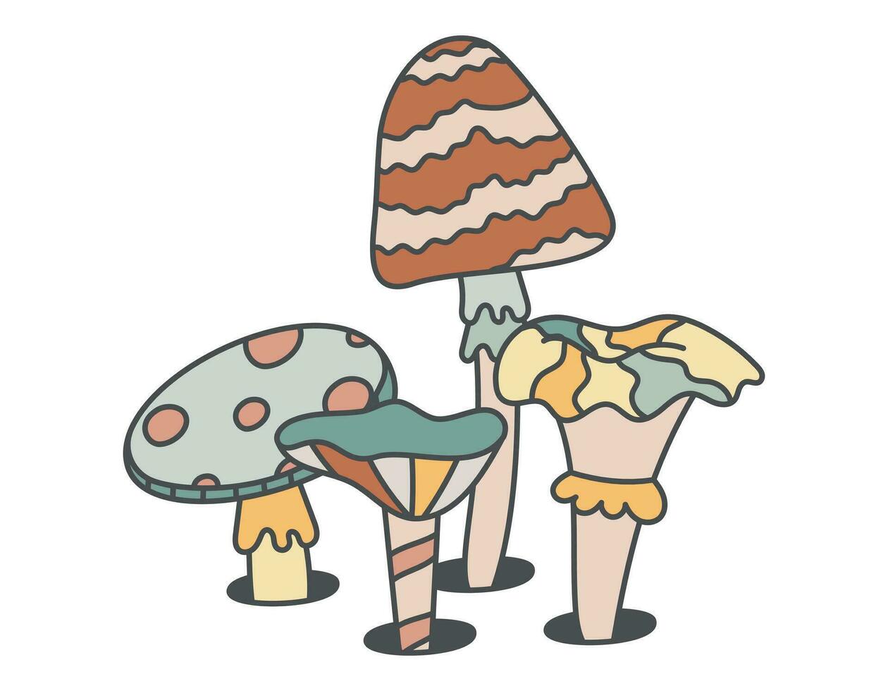 psychédélique griffonnage hallucinogène toxique champignons. vecteur isolé rétro hippie illustration dans sensationnel style.