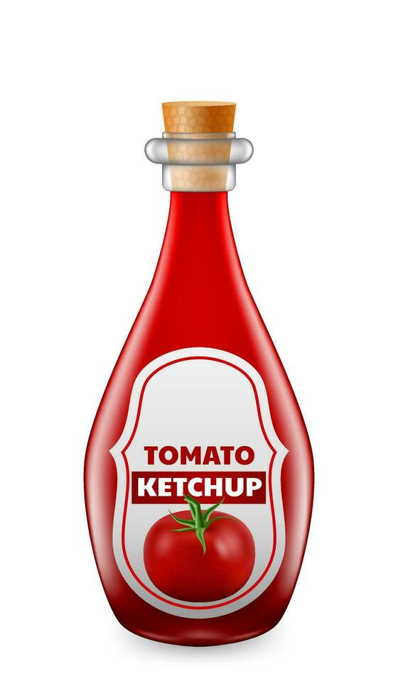 le verre bouteille est rempli avec délicieux et en bonne santé tomate sauce. 3d vecteur illustration de une réaliste tomate ketchup bouteille.