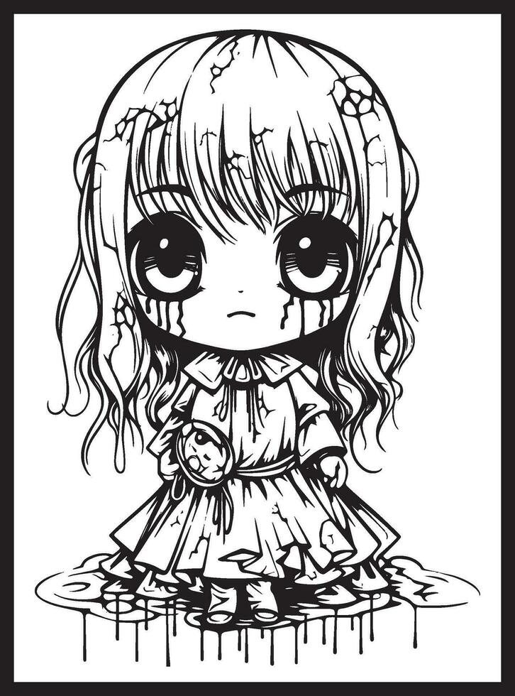 mignonne horreur chibi coloration pages vecteur