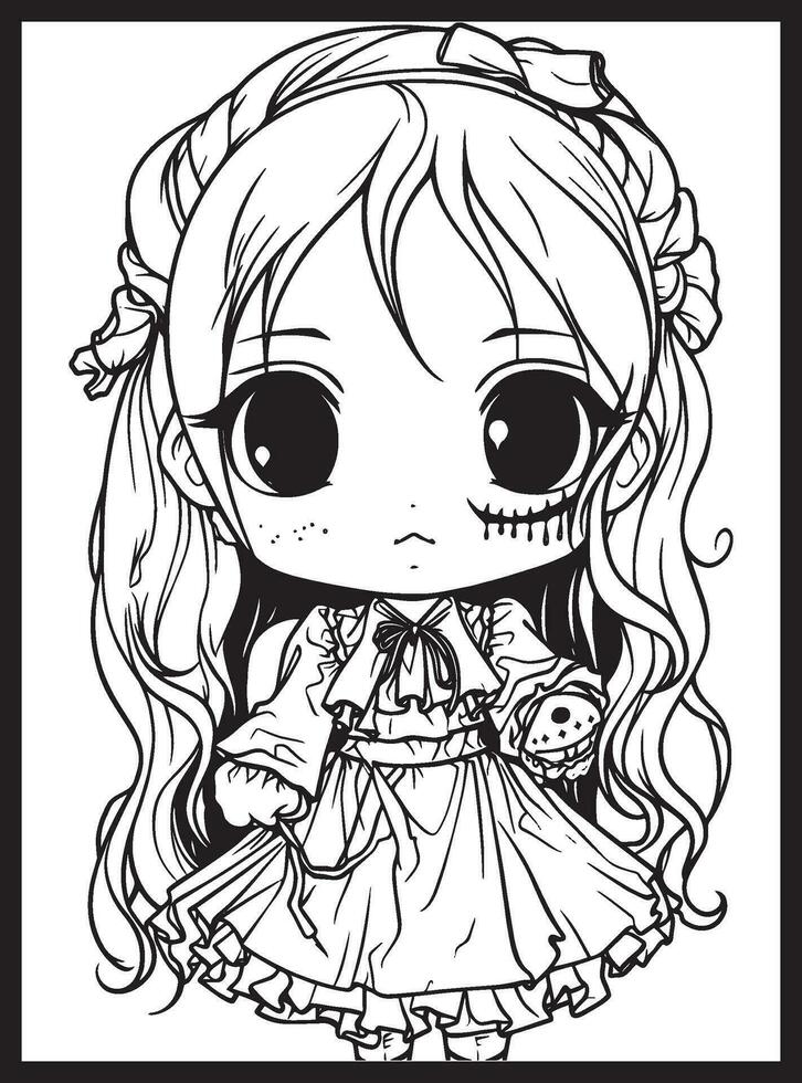 mignonne horreur chibi coloration pages vecteur