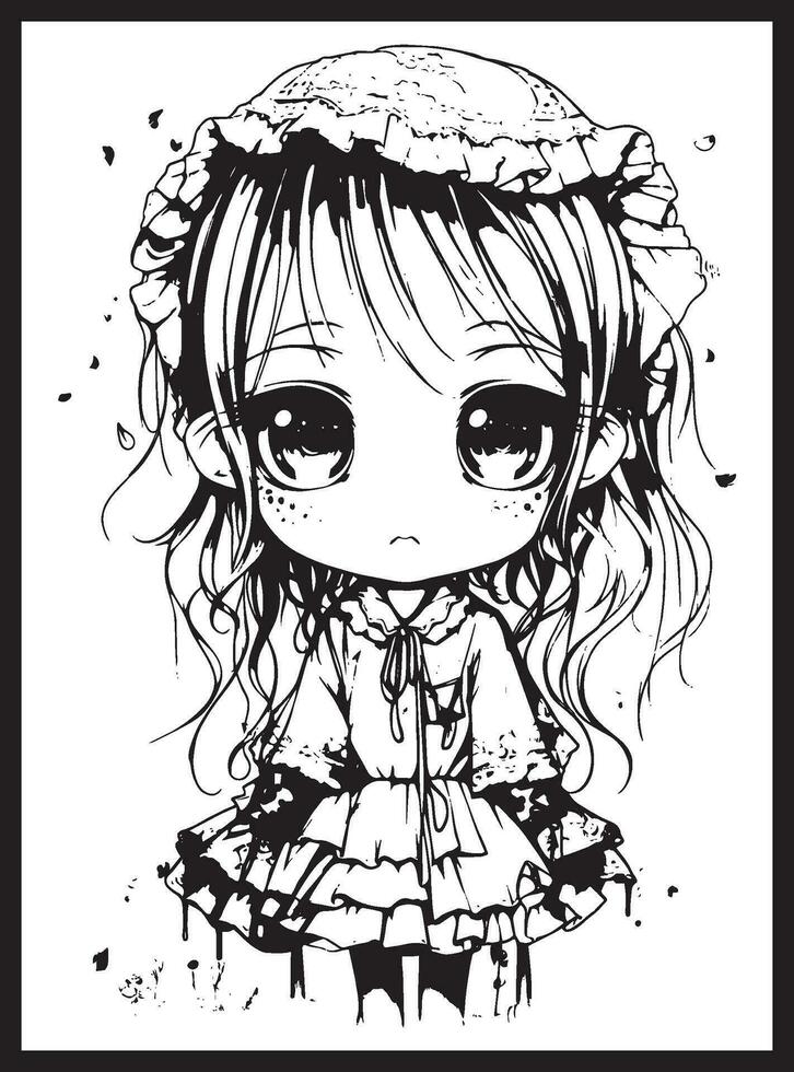 mignonne horreur chibi coloration pages vecteur