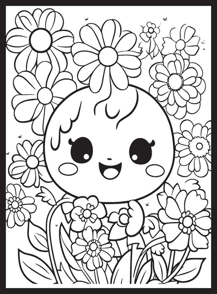 mignonne kawaii fleur coloration pages vecteur