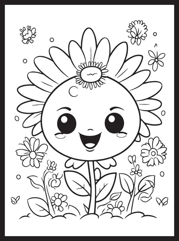 mignonne kawaii fleur coloration pages vecteur