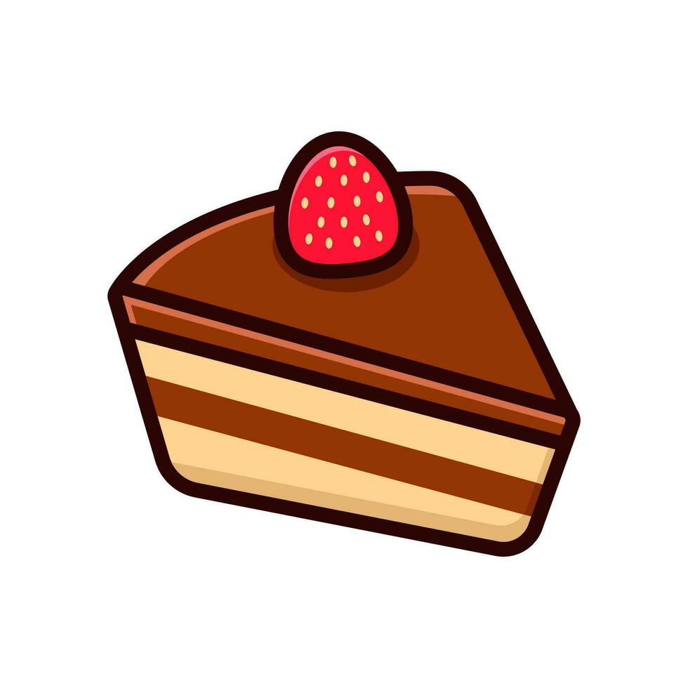 Célibataire Chocolat gâteau avec fraise vecteur illustration isolé sur blanc Contexte