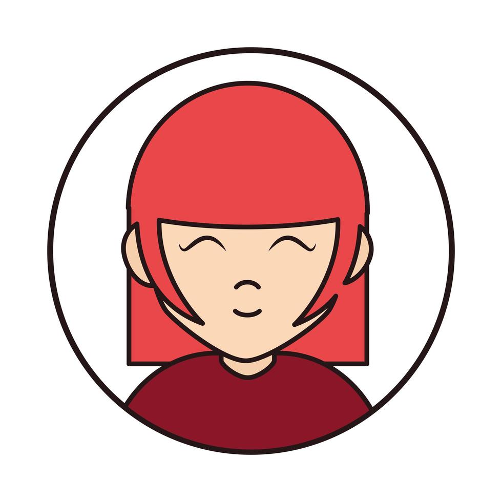 Jeune femme fermer les yeux personnage de dessin animé icône de ligne ronde vecteur