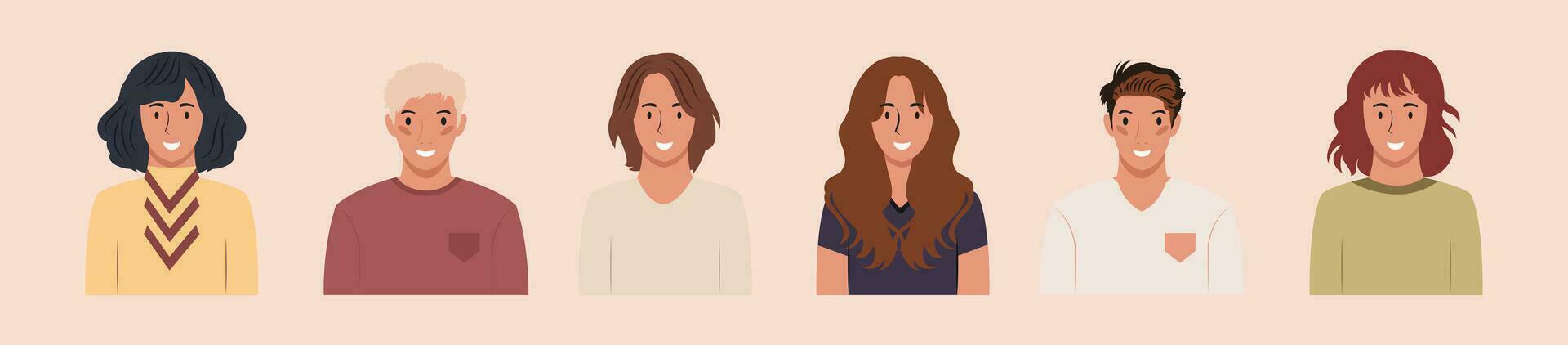 ensemble de différent gens portraits de diverse gros affaires équipe vecteur plat illustrations. collection de avatars de personnes, Hommes et femmes. groupe de content souriant collègues de travail.