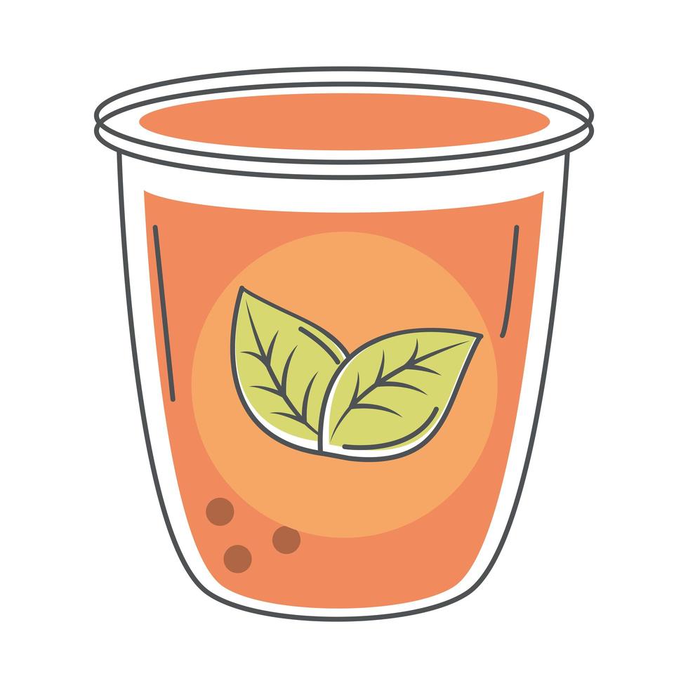 boisson fraîche au thé avec ligne de feuilles à base de plantes et remplissage vecteur