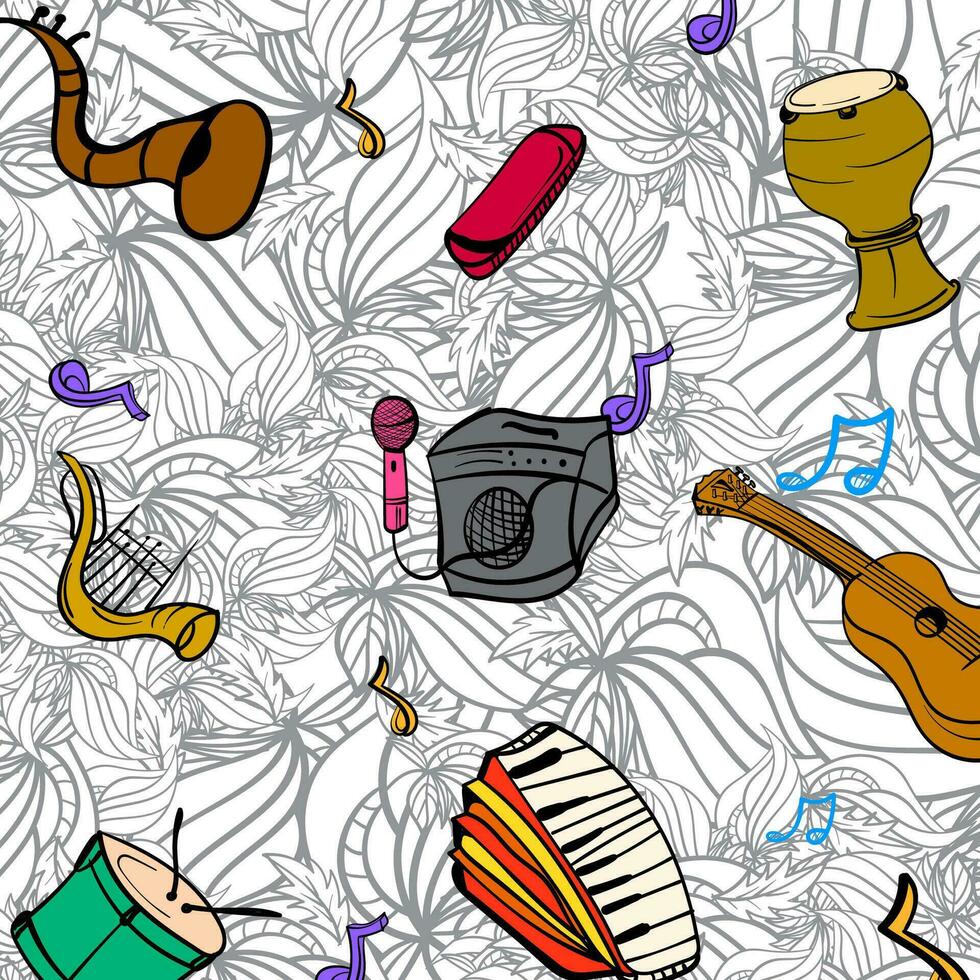 sans couture modèle avec musical instruments. main tiré vecteur illustration.