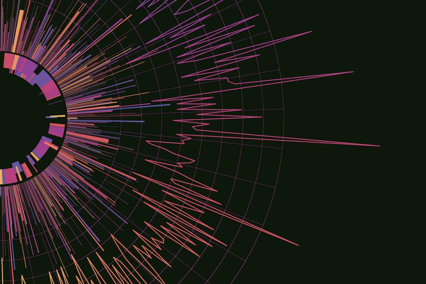 abstrait numérique cercles de particules avec bruit. futuriste circulaire du son vague. gros Les données visualisation. 3d virtuel espace vr cyberespace. crypto devise concept. vecteur