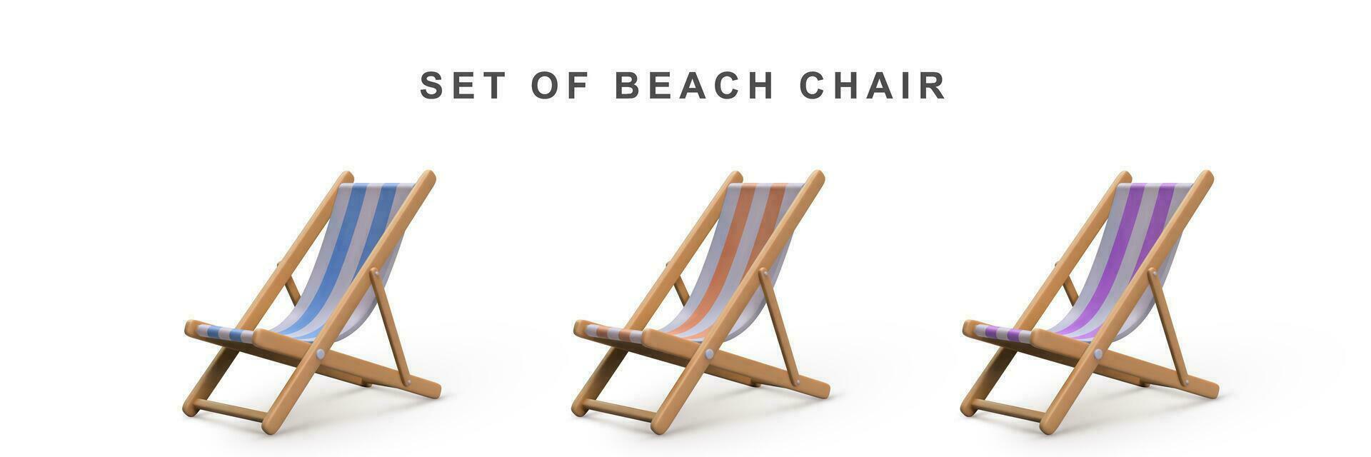 3d réaliste ensemble plage chaise. vecteur illustration.