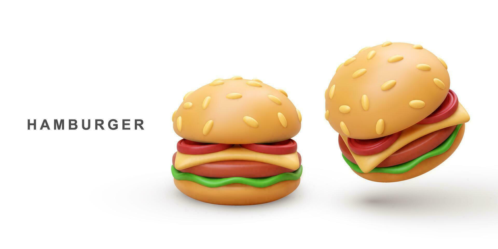 3d réaliste deux Hamburger. vecteur illustration.