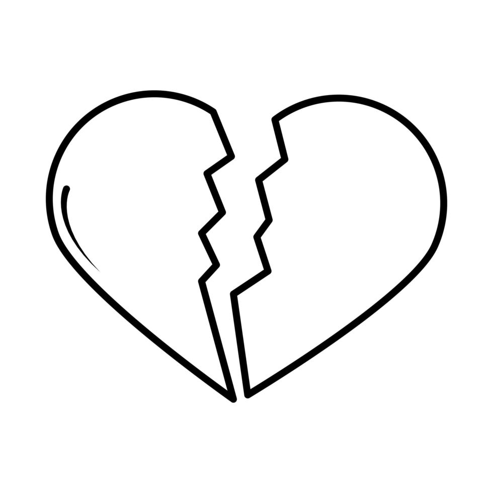 icône de ligne de style bande dessinée pop art coeur d'amour brisé vecteur