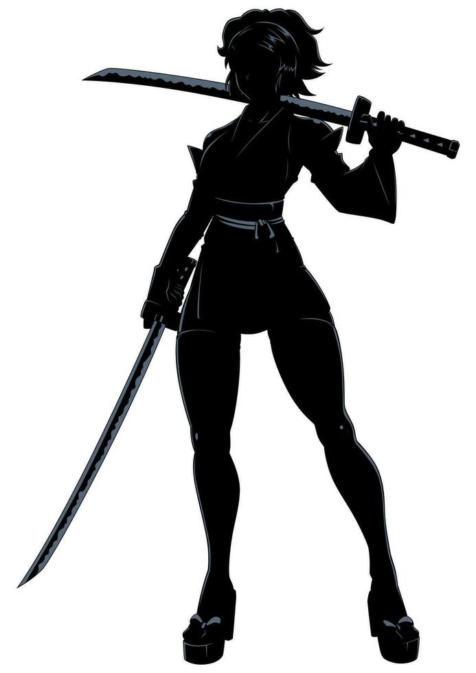 manga samouraï femelle silhouette vecteur