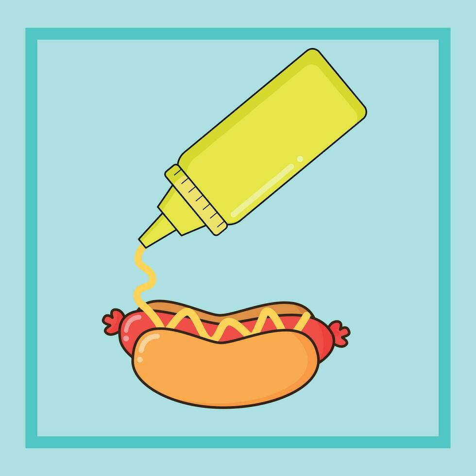 verser moutarde Mayonnaise sauce à Hot-dog sandwich vecteur illustration