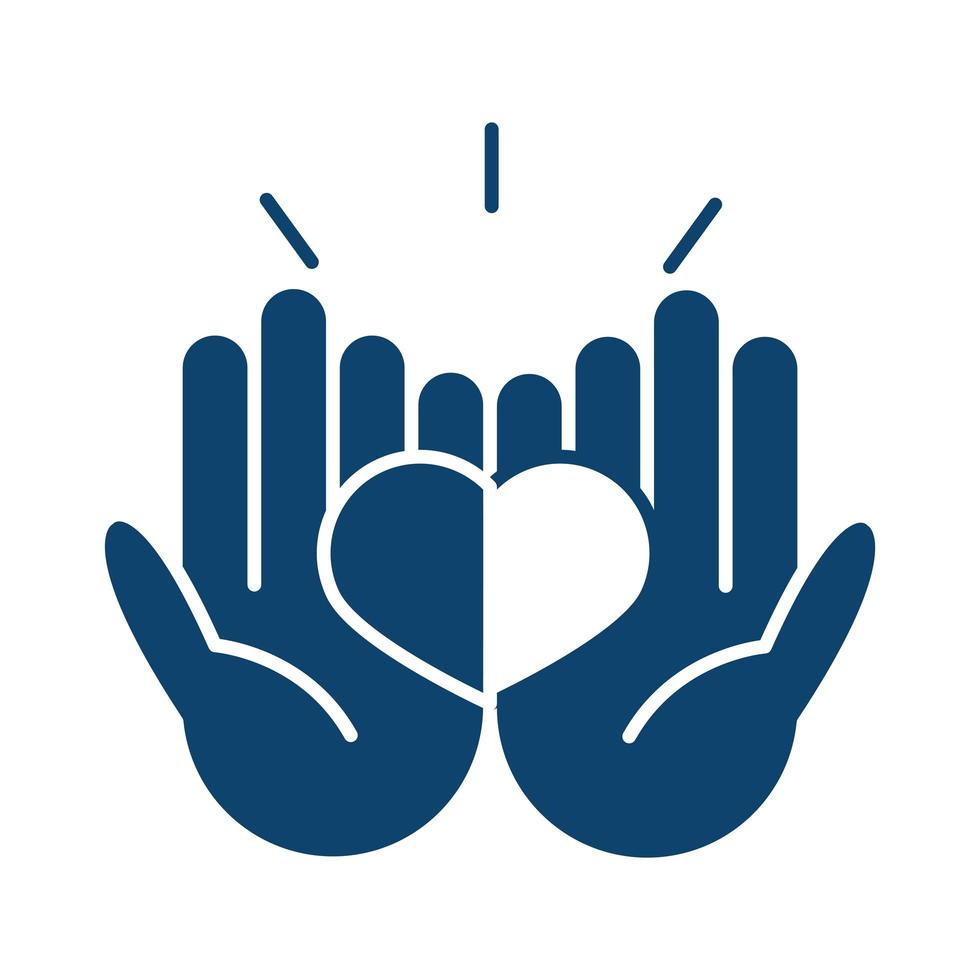 mains avec l'icône de silhouette de campagne de sensibilisation de soutien de coeur vecteur