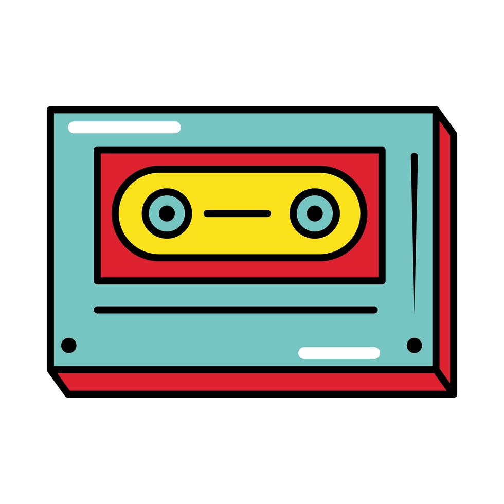 icône plate de style bande dessinée pop art classique cassette vecteur