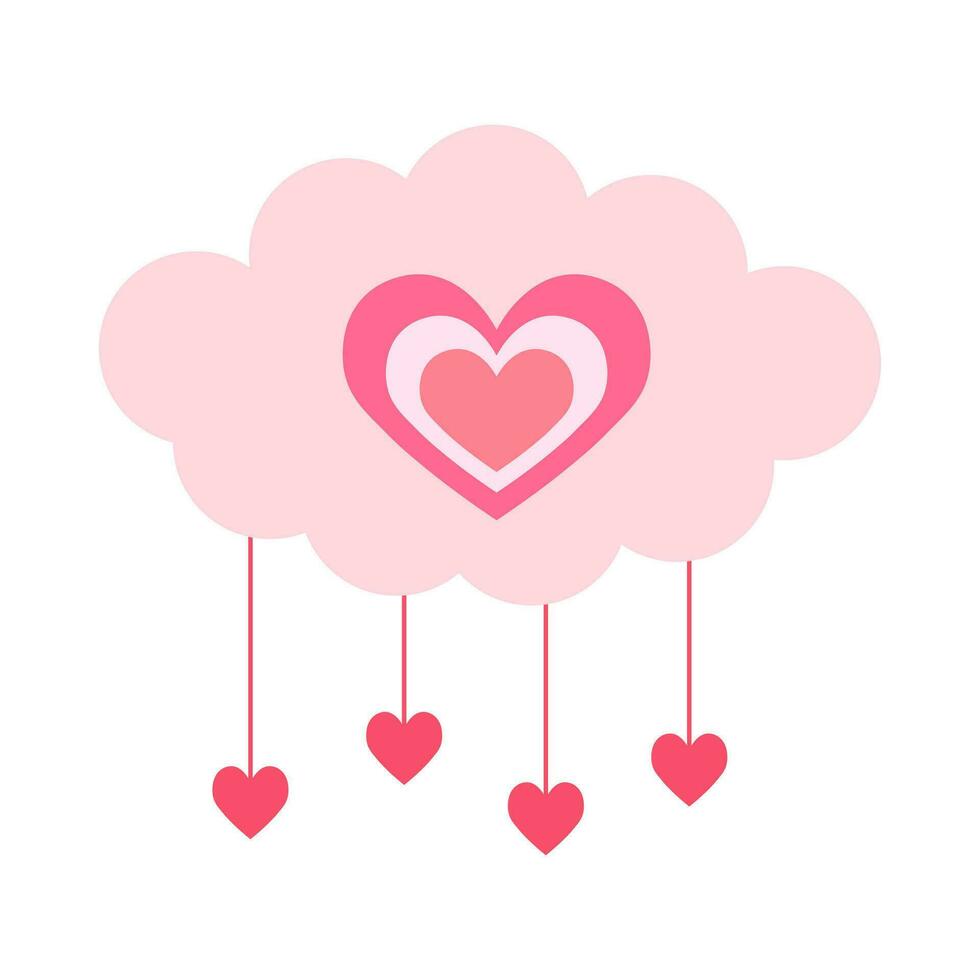 mignonne vecteur illustration de cœur sur nuage dans plat style. icône, logo, imprimer, carte postale, sublimation, autocollant, clipart, aimer, la Saint-Valentin jour, rose Couleur