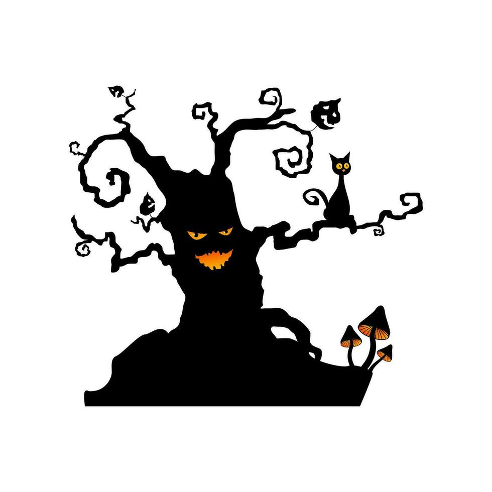 vecteur illustration de une silhouette de une effrayant arbre avec embrasé yeux. effrayant Halloween personnage, à décorer bannières et invitations