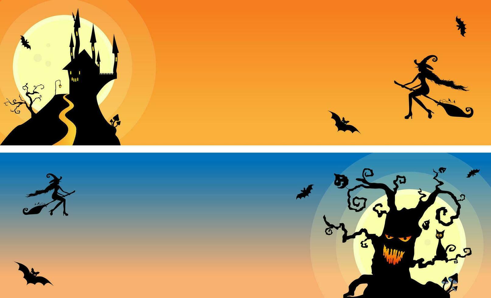 content Halloween vecteur affiche, Halloween bannière, Halloween arrière-plan, Halloween faire la fête, avec château, sorcière et effrayant arbre. eps10 vecteur illustration.