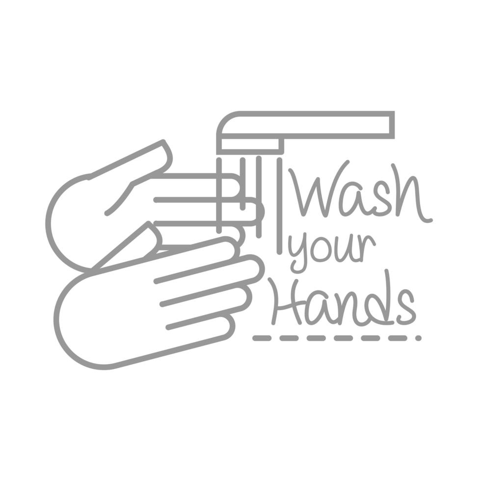 nouvelle prévention normale de se laver les mains après le style de ligne fait à la main de coronavirus vecteur