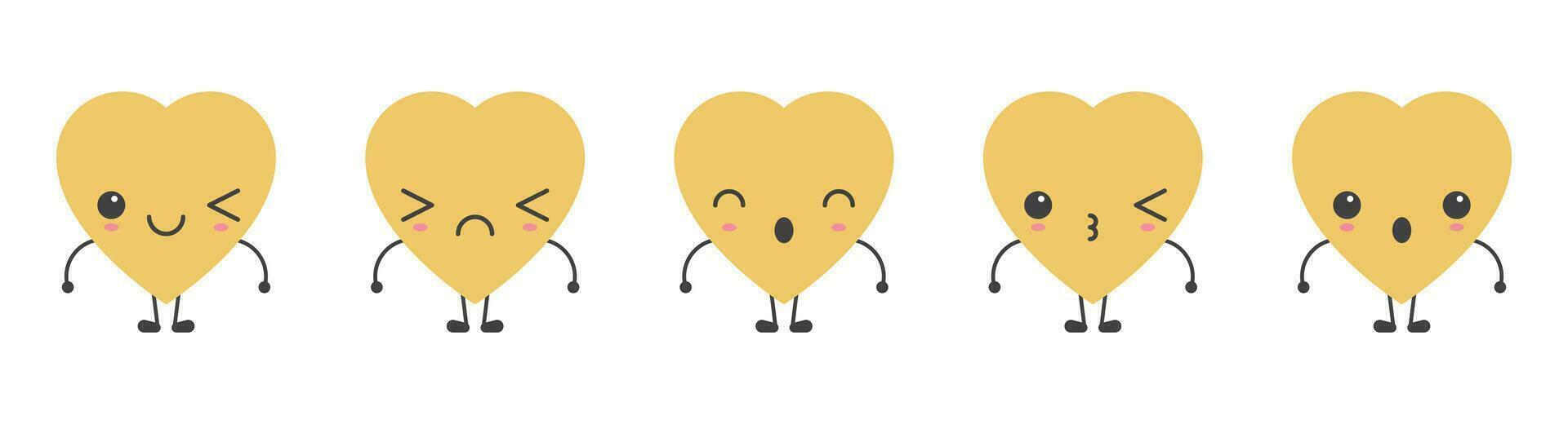 dessin animé cœur forme emoji avec différent ambiance vecteur illustration collection